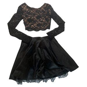 City Studio 2-Pc Party Dress Black Lace Full Skirt Bare Midriff Size Small HOCO